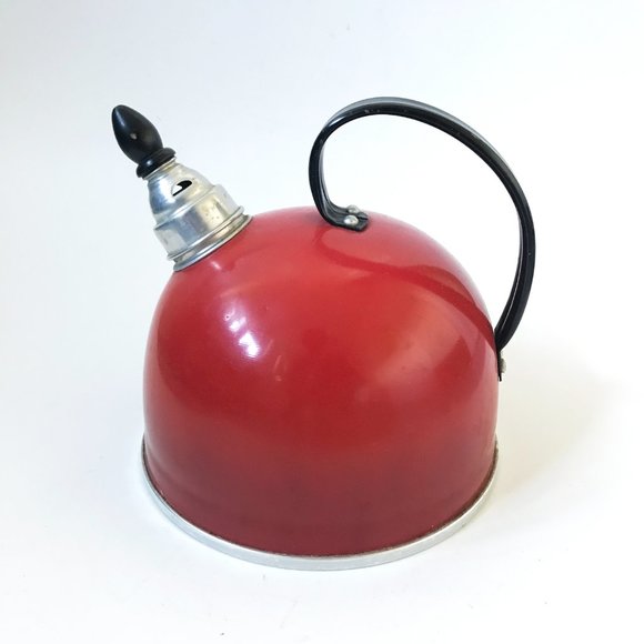 Vintage Comet Whistling Tea Kettle Red The Popula Aluminum Camping Farmhouse - Picture 4 of 15